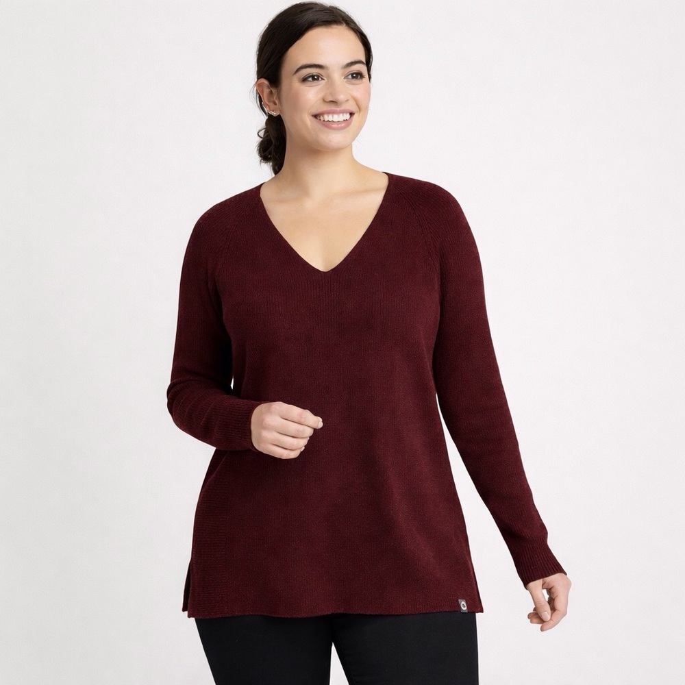 Eddie Bauer Med NWT Tellus Burgundy V-Neck Sweater Women’s Tunic